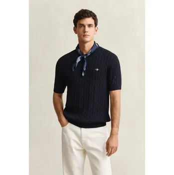 Pánský svetr SVETR GANT COTTON CABLE SS C-NECK EVENING BLUE