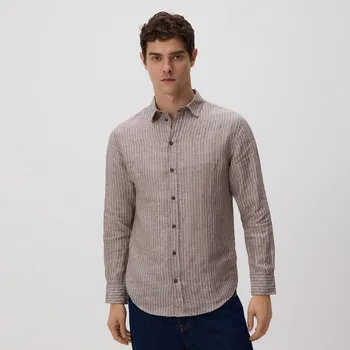 Pánské oblečení Reserved - Lněná košile regular fit - hnědá - 004IS-88P - 004IS-88P-S