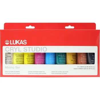 Vodová barva Lukas Cryl Studio Sada akrylových barev Mix 1 9 x 100 ml