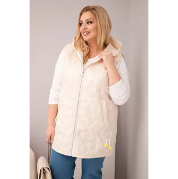 Dámská vesta Dámská vesta Plus Size s kapucí a květinovým prošíváním světle béžová Barva: Světle béžová, Velikost: universal