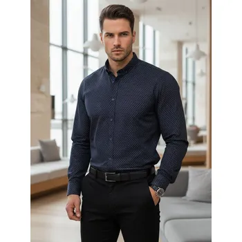 Pánská košile Pánská tmavě modrá vzorovaná košile slim fit FashionStreet DX2689 3XL