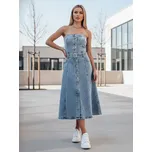 Dámské šaty džínová midi s páskem SUMMER SKY EY2585 Barva: Nebeská, Velikost: XS