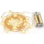 DECOLED LED světýlka na drátku na baterie hvězdičky 3,4 m, teple bílá, 40 diod, měděná barva kabelu IP20 interiér, 2× AA