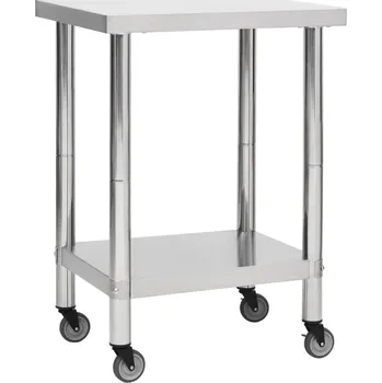 Přepravka na jídlo Nábytek XL Kuchyňský pracovní stůl s kolečky 60 x 45 x 85 cm nerezová ocel 51632