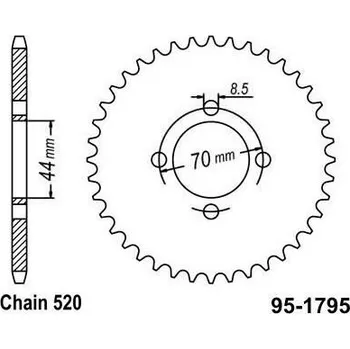 Rozeta ocelová (převodník) 1795-22zubů MTZ - Kawasaki KSF80 / 03-06 + KFX80 / 03-06 + Suzuki LT80 Quadsport / 89-06 95-1795-22