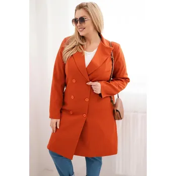 Dámský kabát Dámský kabát Plus Size dvouřadový s límcem rudy UNI