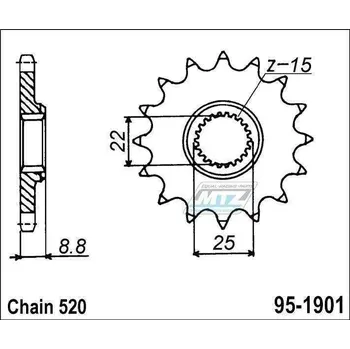 Kolečko řetězové (pastorek) 1901-16zubů MTZ - KTM 125+150+200+250+300+360+380SX+EXC + 250+350+400+450+500+520+525+530SXF+EXCF + SMR+Freeride + Husaberg TE+FE + Husqvarna TC+TE+FC+FE + Gas-Gas MC+MCF+E 95-1901-16