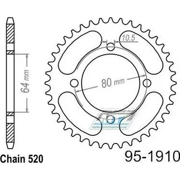Rozeta ocelová (převodník) 1910-32zubů MTZ - Yamaha YFA1 125 Breeze + YFM125G Grizzly + AEON 125 Cobra RS Sport + 125 Cobra RSII + 180 Cobra RS Sport + 180 Cobra RSII + 180 Cobra Utility + 180 Overlan 95-1910-32