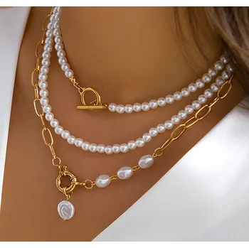 Náhrdelník B-TOP Set 3 ks náhrdelníků z bílých perel