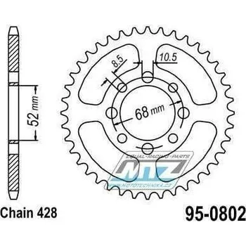 Rozeta ocelová (převodník) 0802-41zubů MTZ - Suzuki A100 All + DS80 + FL125 + GP100 + GT80 + JR80 + RG80 + RV90 + TSX80 + Kawasaki KC100 + KH100 + KD80 + KE100 + KM100 + Modenas 125 Kriss 95-0802-41