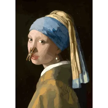 Obraz Obraz na stěnu 20 x 30 cm Dívka s perlou s kolíčkem na nose Tisk na bavlněném plátně bez rámu Originální dekorace do koupelny a na toaletu