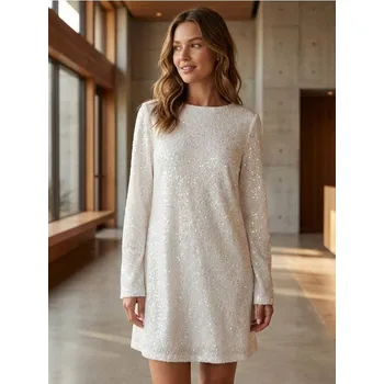 Dámské šaty Sinsay - Mini šaty s flitry - bílá - 717FI-01X - 717FI-01X-L