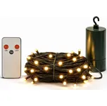 DECOLED LED světýlka na baterie venkovní 5,2 m teple bílá, 50 diod, tmavě zelený kabel IP44, ovladač, 4× AA