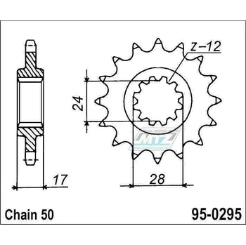 Kolečko řetězové (pastorek) 0295-15zubů MTZ - Honda CBR500F + CBR600F + CBR600F Hurricane + CBR600SJR 95-0295-15