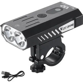 Cyklosvítilna WEST BIKING Světla na kolo 800 Lumen 5 režimů osvětlení NO SIZE ČERNÁ