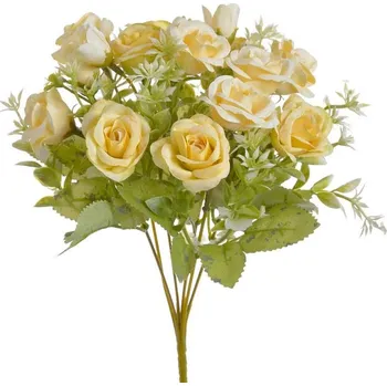umělá květina Kytice růžiček - žlutá/krémová