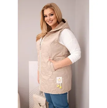 Dámská vesta Dámská vesta Plus Size s kapucí a prošíváním v květinách tmavě béžová UNI