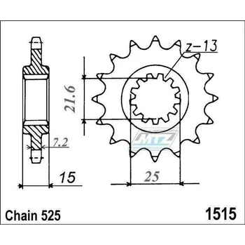Kolečko řetězové (pastorek) 1515-15zubů MTZ - Kawasaki ZRX400 + ZX6R Ninja 95-1515-15