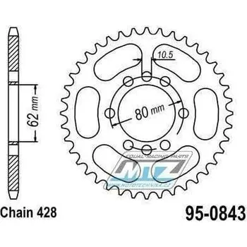 Rozeta ocelová (převodník) 0843-48zubů MTZ - Yamaha DT80 + DT125 + DT125 Tenere + DT175 + DT200R + RT180 + SR125SE + XTZ125 YAMAHA DT 80 LC 1981-1992