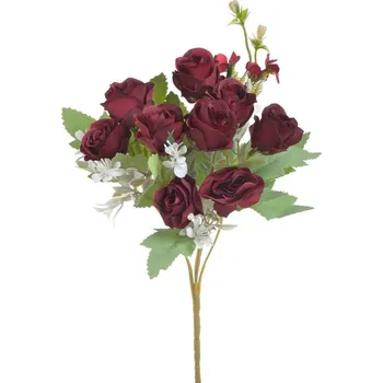 umělá květina Kytice mini růžiček - vínová