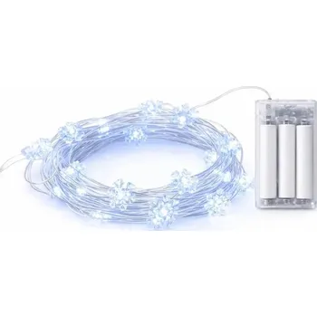 Vánoční dekorace DECOLED LED světýlka na baterie vločky 2,3 m, ledově bílá, 20 diod, čirý kabel IP20 interiér, 3× AA