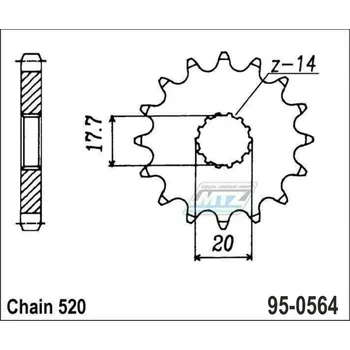 Kolečko řetězové (pastorek) 0564-13zubů MTZ odlehčené RACING - Yamaha YZ125 / 87-04 + XVS125 Dragstar + DT200R+WR125+WR200 + Gas-Gas EC125 95-0564-13-RA
