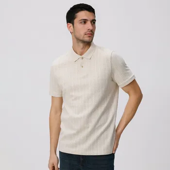 Reserved - Strukturované polo regular fit - béžová - 607EF-08X - 607EF-08X-XXL