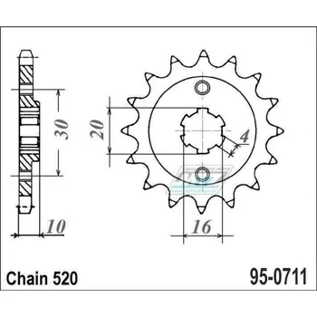 Kolečko řetězové (pastorek) 0711-14zubů MTZ - Cagiva 125 Aletta Oro + 125 Cruiser + 125 Super City + 125 Tamanaco + 125 Blues Custom + 125 Freccia +125 K7 + 125 Planet + 125 Mito + 125 N90 + 125 N1 + CAGIVA Mito 125 1990-2006