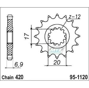 Kolečko řetězové (pastorek) 1120-11zubů MTZ - Aprilia 50RS+Betamotor 50RR+CPI 50SM+Fantic 50 Caballero+Generic 50 Trigger+Malaguti 50+MBK 50 X-Limit + Motor Hispania 50RYZ+Rieju 50+MBK 50 X-Limit+Peug RIEJU MRT 50 2009-2010