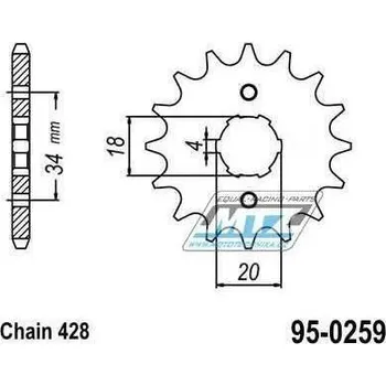 Kolečko řetězové (pastorek) 0259-13zubů MTZ - Honda CB100+CB125+CBX125+CG125+CT125+CT200 + EZ90 Cub+XL100+XL125S+XL185S+SL100+TL125 + Daelim VC125+VJ125+VJF125R+VS125 + VL125 Daystar+VT125 Evolution + DAELIM VC 125 Advance 1995-1996