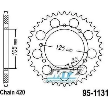 Rozeta ocelová (převodník) 1131-48zubů MTZ - Malaguti 50 XSM+50 XTM + Rieju 50 RS3 Pro+50 MRX+50 MRT + MBK 50 X-Limit + Yamaha DT50R + Gas Gas 50 Rookie + Peugeot 50 XP6+XPS50 T + Aprilia 50 RX + Derb YAMAHA DT 50 R 2003-2006