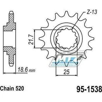 Kolečko řetězové (pastorek) 1538-14zubů MTZ - Kawasaki Z750 + Z750R + Z750S + Z800 + Z800e + Z800 Sugomi Edition 95-1538-14