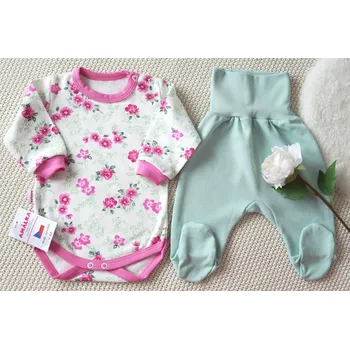 Kojenecká souprava AMÁLKA Dětská bavlněná souprava, růžové květinky Velikost: 56