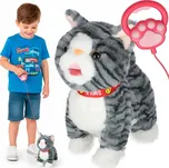 Interaktivní kočka na vodítku mňouká chodí vrtí ocasem šedá