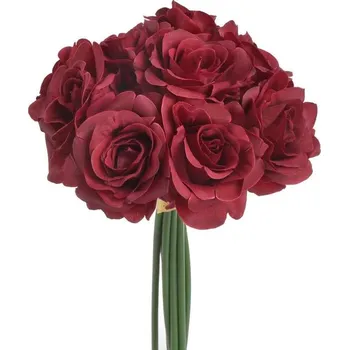 umělá květina Kytice růží (9 ks) - vínová