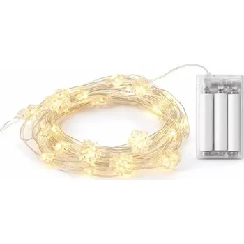 Vánoční dekorace DECOLED LED světýlka na drátku na baterie vločky 2,3 m teple bílá, 20 diod, IP20 interiér, 2× AA