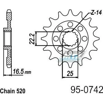 Kolečko řetězové (pastorek) 0742-14zubů MTZ - Ducati 821 Monster + 848 Evo + 848 Streetfighter + 939 Super Sport + 950 Hypermotard + 1098R + 1098S + 1100 Scrambler + 1198R+ 1198S 95-0742-14