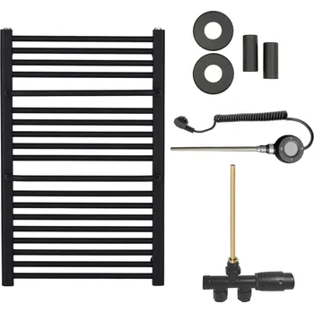 Radiátor CERANO - Koupelnový radiátorový set Antonio - kombinované vytápění, wifi tyč - boční jednobodové připojení - 484W - černá matná - 860x550 mm