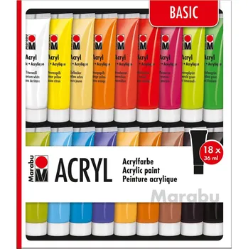 Vodová barva Marabu Marabu, 121000201, sada akrylových barev, 36 ml, basic, 18 ks