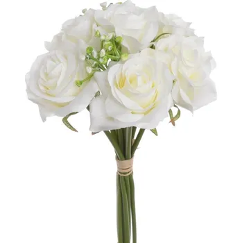 umělá květina Kytice růží 24 cm 6 ks - bílá