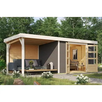 Zahradní domek dřevěný domek KARIBU ASKOLA 5 + přístavek 240 cm včetně zadní stěny (9156) terragrau