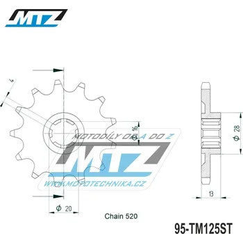Kolečko řetězové (pastorek) 95-TM125ST-12zubů MTZ - TM MX80 / 93-99 + MX125 + EN125 / 92-99 95-TM125ST-12