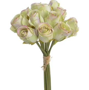 umělá květina Růže svazek 12 ks - krémově zelená