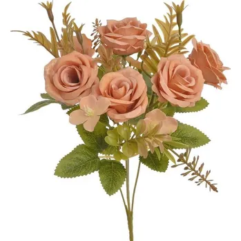 umělá květina Kytice růžiček s listy - oranžová