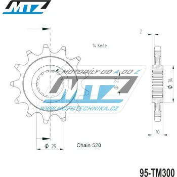 Kolečko řetězové (pastorek) TM300-13zubů MTZ - TM MX300+EN250+EN300 / 95-20 + MX250F+EN250F / 01-10 + MX400F+MX450F+MX530F+EN400F+EN450F+EN530F / 01-20 95-TM300-13