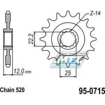 Kolečko řetězové (pastorek) 0715-13zubů MTZ - Gas-Gas EC200+EC250+EC300 + ECF400+ECF450+EC515 + FSE400+FSE450+SM400+SM450+SM515 95-0715-13