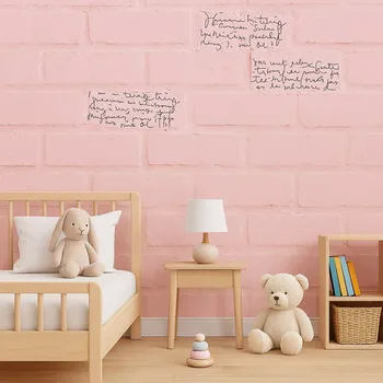 Tapeta Samolepicí tapeta růžová cihla, vintage písmo (45 cm) – kód 0022Z