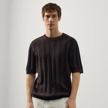 Pánský svetr Reserved - Svetr s krátkým rukávem - tmavě hnědá - 703HT-89X - 703HT-89X-M