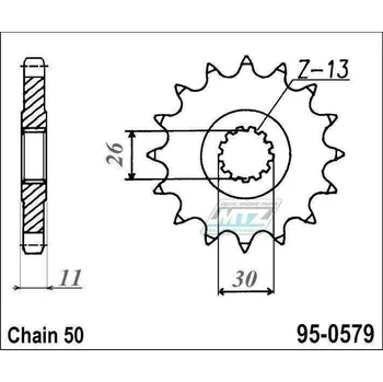 Kolečko řetězové (pastorek) 0579-16zubů MTZ - Yamaha FJ1100+FJ1200 + FZS1000 Fazer+FZ1N+FZ1 Fazer + MT-01+XJR1200+XJR1300 + YZF-R1 + RD500+RZ500+RZV500R 95-0579-16