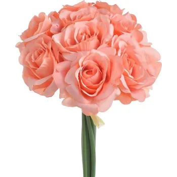 umělá květina Kytice růží 9 ks - lososová